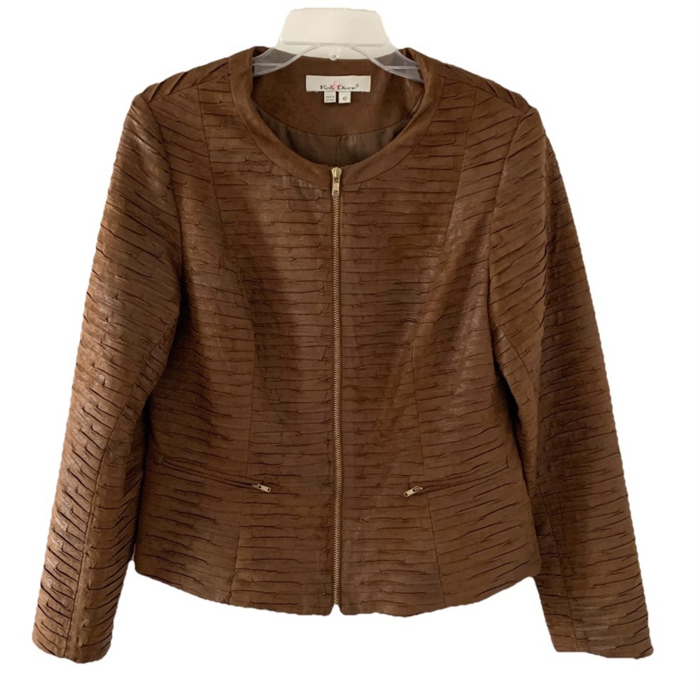 Kelly & Diane Full Zip Faux Suede Brown Blazer Jacket Sz 10